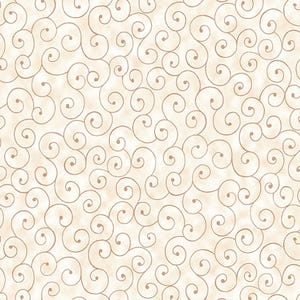 May include: A seamless pattern featuring a cream-colored background with a subtle, mottled texture. Overlaid are numerous swirling, brown, vine-like designs, creating a flowing, organic aesthetic. The pattern is evenly distributed across the surface.