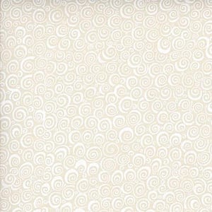 May include: Cream-colored fabric with a repeating pattern of white spiral designs. The spirals vary in size and density, creating a textured, all-over pattern. The fabric has a subtle, neutral color palette.