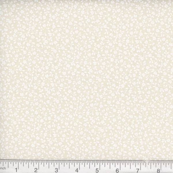 White on Natural Neutral Cream Ivory Flowers 100% Cotton Tonal Quilt Fabric By The Half Yard - Tangled (N01)