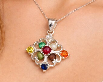 Chakra Pendant Necklace 925 Sterling Silver | 7 Chakra Healing Gemstone Jewelry | Multicolor Stone Pendant | Spiritual Gift for Women