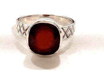 Anillo de granate hessonita natural de 7 quilates, plata de ley 925, banda trenzada, regalo de astrología védica para él.