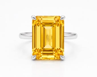 Gelber Citrin Smaragd Ring, Gelber Edelstein Silber Ring, November Geburtsstein Ring, Minimalistischer Solitär Ring, Geschenk für sie, Statement Schmuck