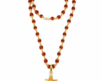 Colgante Navratan Ganesha con Rudraksha Mala, latón chapado en oro, símbolo de buena suerte