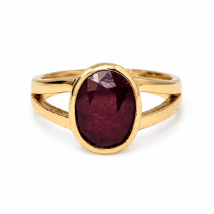 Natural Ruby Ring | Oval Ruby Gemstone Ring | Handmade Gold Plated Ring | July Birthstone Ring | Minimalist Statement Ring | Gift for Her