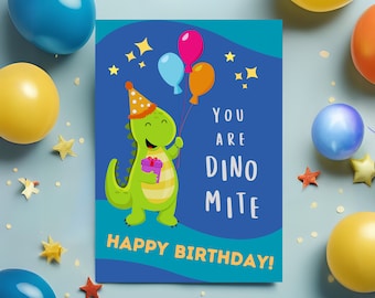 Carte d&#39;anniversaire dinosaure pour garçon en téléchargement numérique