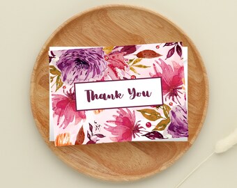 Printable Floral Thank You Card, Digital Download