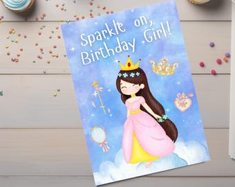 Princess Birthday Card for Girl Digital Download
