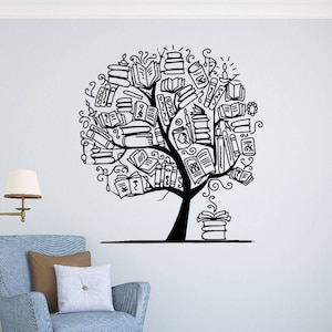 Tree with Books Wall Decal Library Vinyl Sticker Education Home Art Design Murals Modern Room Interior (11nr)