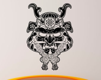 Calcomanía de pared de vinilo con máscara de samurái, arte guerrero japonés, decoración extraíble para dormitorio (3wri)
