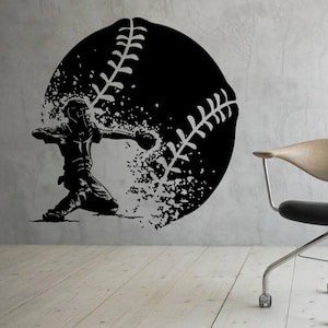 May include: Black and white silhouette of a baseball player throwing a ball, with a baseball graphic in the background.