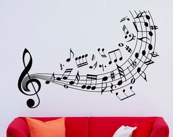 Rock Music Wall Vinyl Decal Treble Clef Notes Sticker Interior Art ...