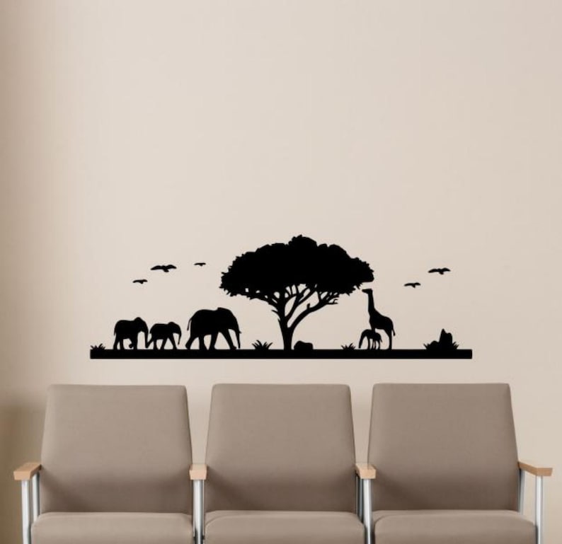 Safari Wall Decal Vinyl Sticker African Animals Wildlife Landscape ...