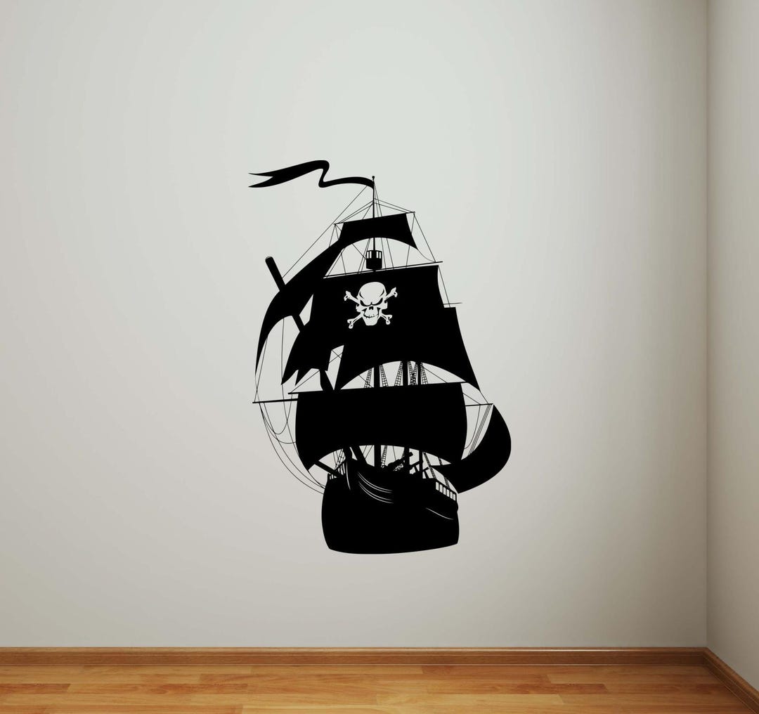 Pirate Ship Wall Vinyl Decal Sticker Jolly Roger Skull Flag Sea Boat ...
