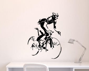 Calcomanía de pared de bicicleta ciclista, vinilo adhesivo para bicicleta de carretera, decoración del hogar (102nr)