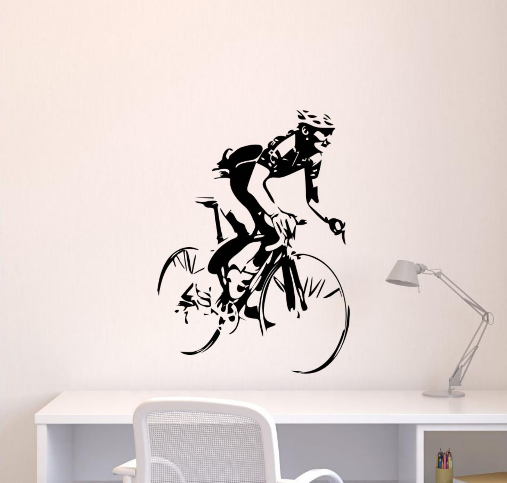 Cyclist Bicycle Wall Decal Road Bike Vinyl Sticker Racing Sport Home ...