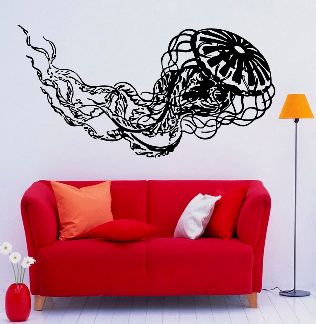 Jellyfish Wall Vinyl Decal Deep Sea Ocean Sticker Fish Etsy