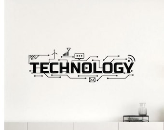 Adesivo da parete in vinile con scritta "Tecnologia", educazione scientifica, scuola, scienziato, design, arte murale, aula, programmazione, interni, 63nr