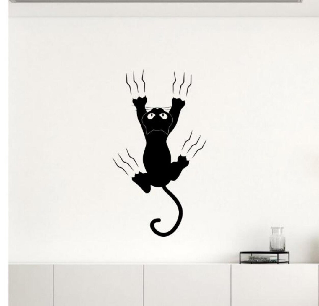 Funny Cat Wall Decal Wall Vinyl Sticker Pet Scratch Wall Home Interior ...