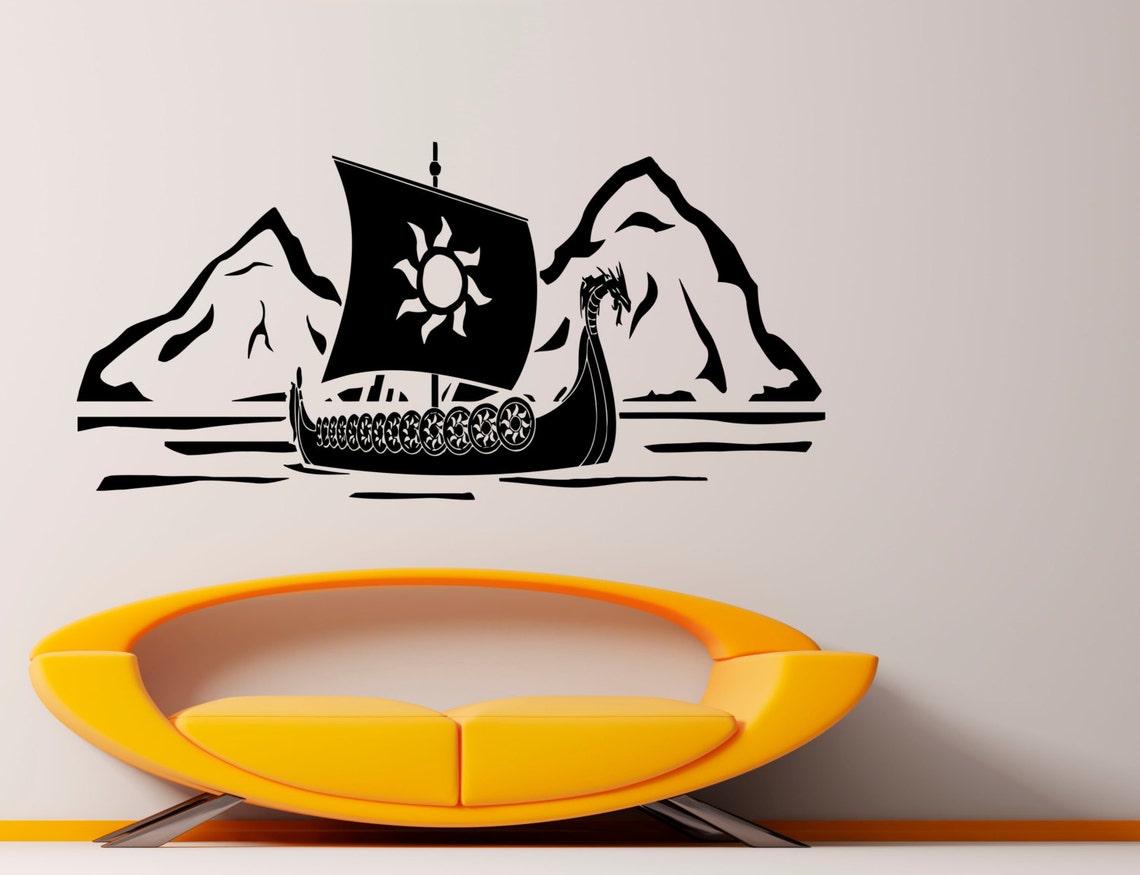 Viking Ship Wall Vinyl Decal Sticker Northman Warrior Interior Etsy