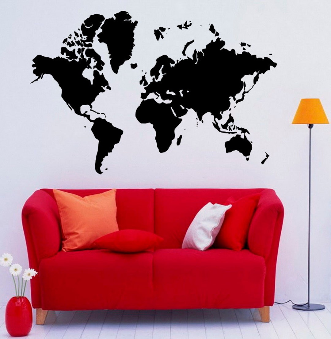 Map of the World Wall Decal Geography Vinyl Sticker Home Etsy