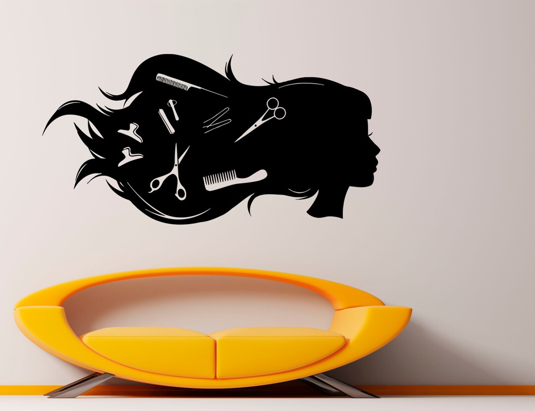 Hair Salon Wall Vinyl Decal Hairdressing Beauty Girl Sticker Interior ...