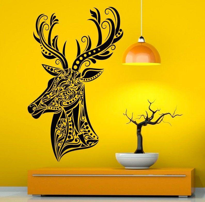 Deer Wall Decal Antlers Animal Vinyl Stickers Reindeer Murals Etsy