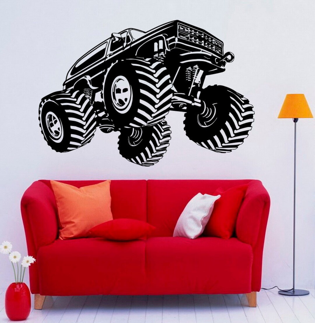 Monster Truck Wall Decal Vinyl Sticker Mural Garage Interior Removable Home Art Decor 2bmc Etsy