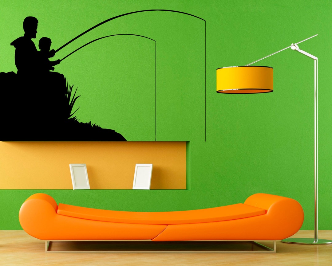 Fishing Rod Wall Decal Vinyl Stickers Fish Hook Art Design Etsy