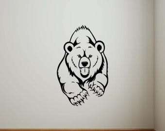 Grizzly Bear Wall Vinyl Decal Animal Predator Sticker Interior Art Murals Home Removable Decor (8bgr1)