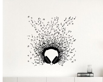 Headphones Wall Decal Music Vinyl Sticker DJ Murals Interior Recording Night Club Decor Wall Art (16za7he)