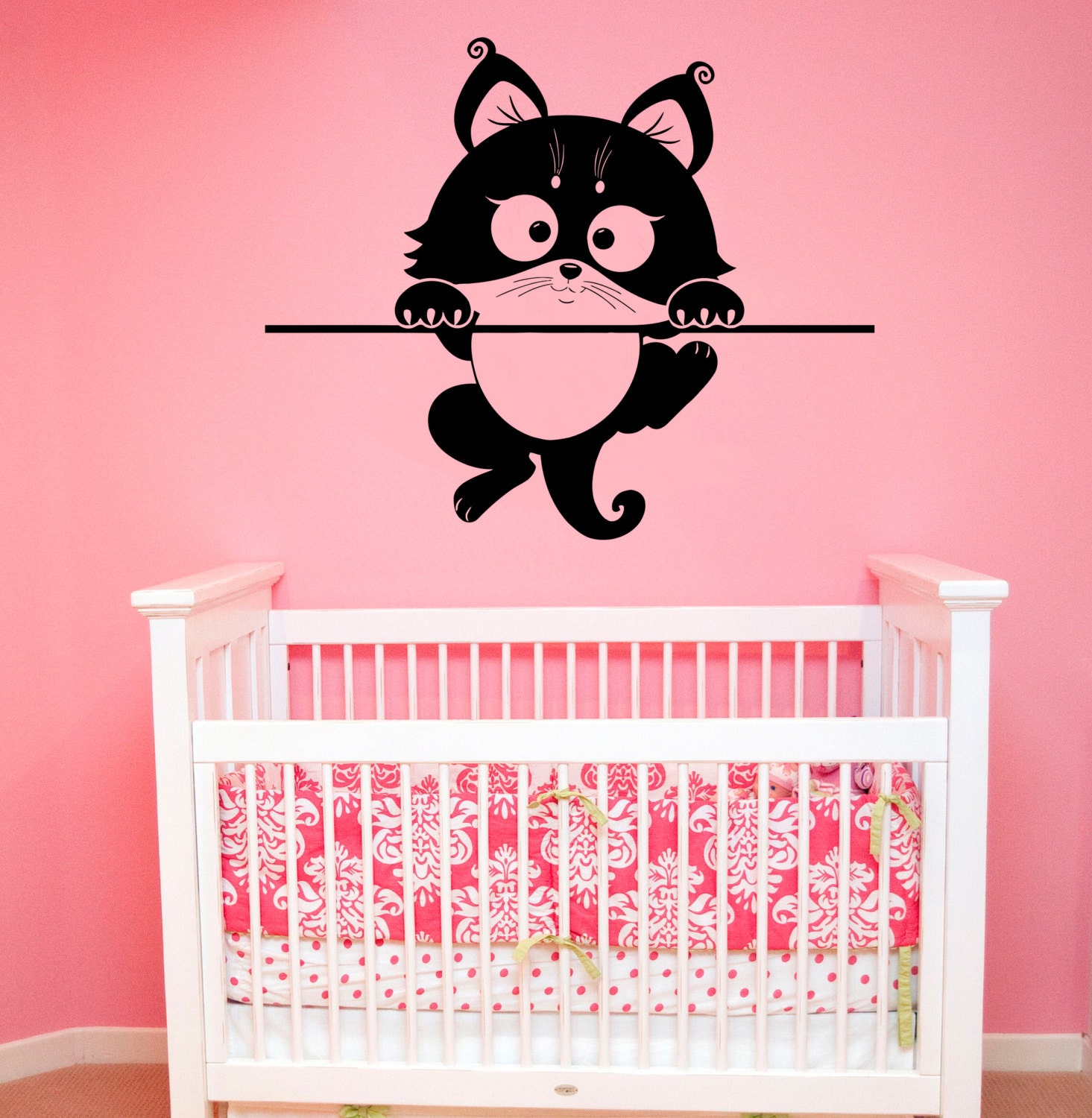 Funny Cat Wall Decal Vinyl Sticker Funny Cat Murals Childrens Etsy