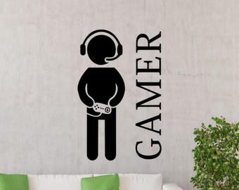 Gamer Wall Decal Vinyl Sticker Sign Joystick Video Game Wall Art Fun Interior Home Cool Fun Decor (7gm7r)