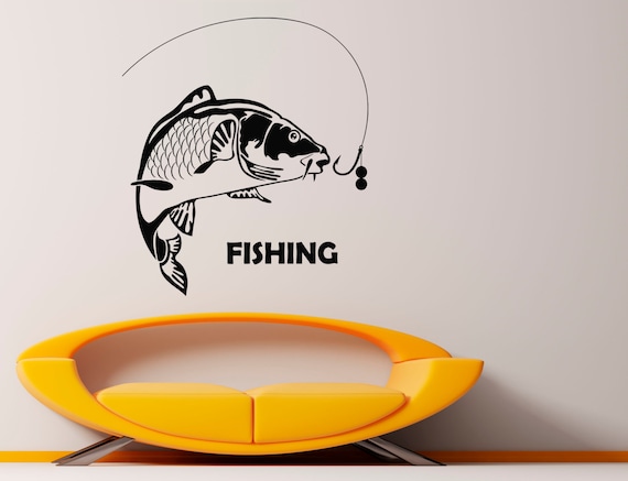 Fishing Wall Decal Fish Vinyl Stickers Fish Hook Art Design