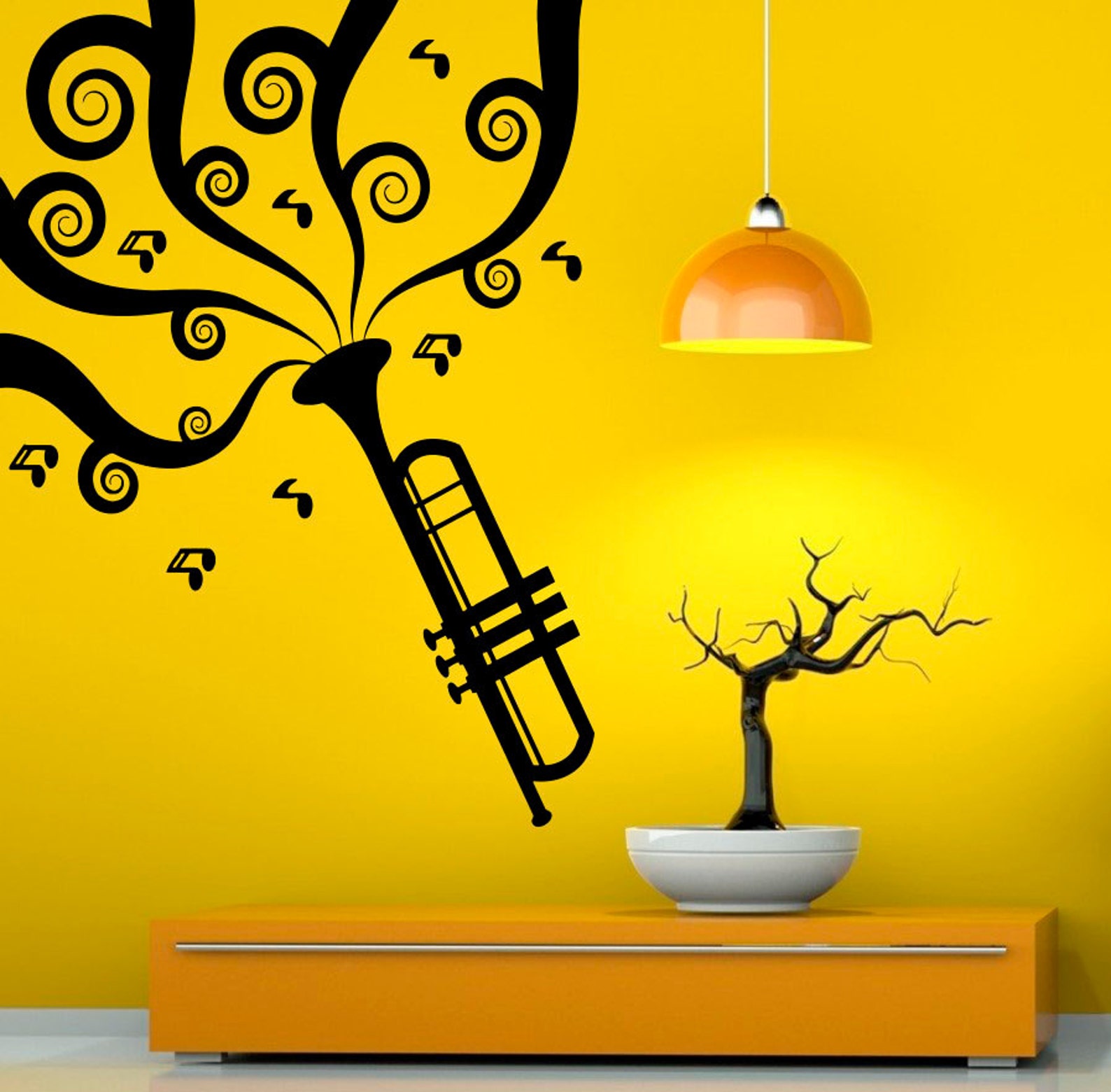 Music Trumpet Wall Vinyl Decal Treble Clef Notes Sticker Interior Art ...