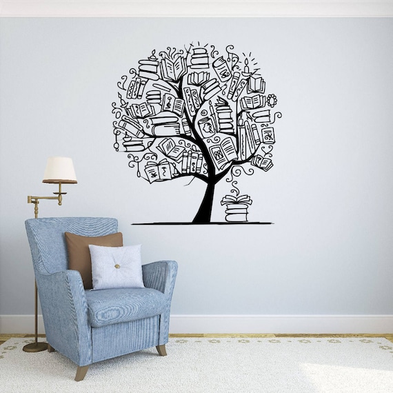 Tree with Books Wall Decal Library Vinyl Sticker Education Home Art Design Murals Modern Room Interior 11nr
