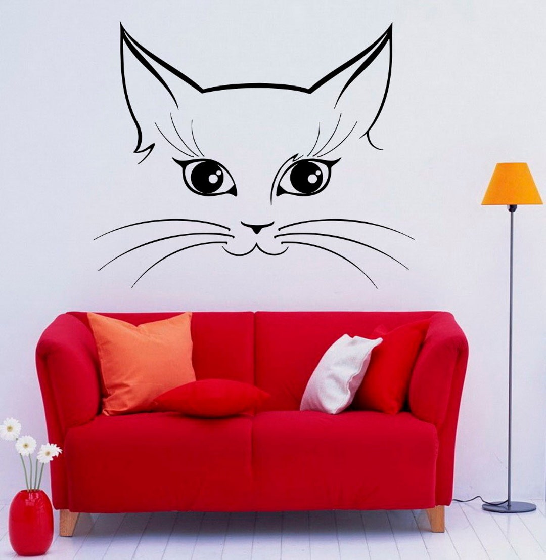 Cat Wall Decal Vinyl Sticker Funny Cat Animal Murals Childrens Etsy