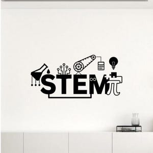 Naklejka ścienna STEM, winylowa, laboratorium, nauka, technologia, inżynieria, matematyka, nauczyciel, prezent, sztuka, projekt, szkoła, sala lekcyjna, wnętrze (64 szt.)