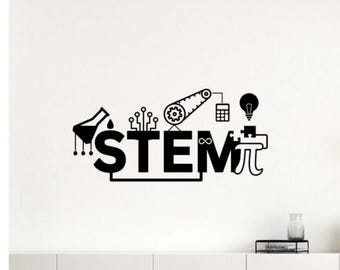 Adesivo da parete STEM in vinile per laboratorio, scienza, tecnologia, ingegneria, matematica, regalo per insegnanti, arte, design, scuola, interni, aula (64 nr)