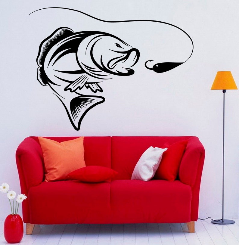 Fishing Wall Decal Fish Vinyl Stickers Fish Hook Art Design Etsy