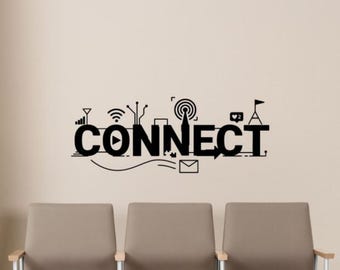 Verbinden Muurtattoo Vinyl Sticker Netwerk Programmering Thuiskantoor Technologie Art Decor Stem Lab Teken Klaslokaal Poster