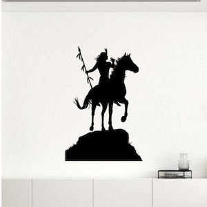 Native American Wall Decal Vinyl Stickers Horse Rider Indian Chief Warrior Wall Art Interior Bedroom Removable Home Decor (9nai)