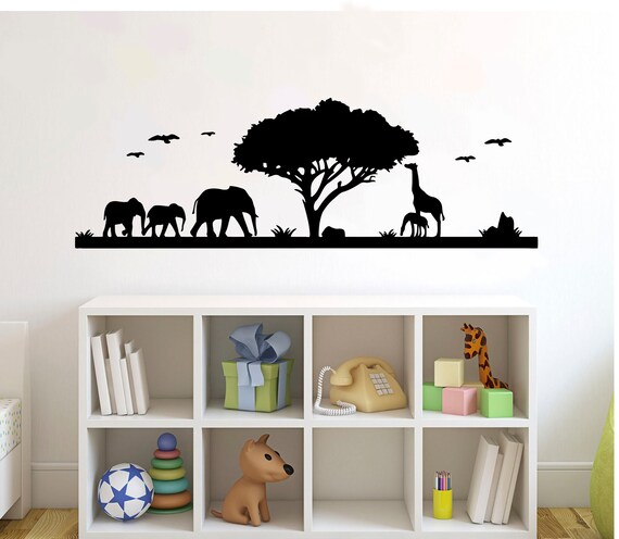 Wild Safari Wall Decal African Map Vinyl Stickers Animals Nursery Decor NS980
