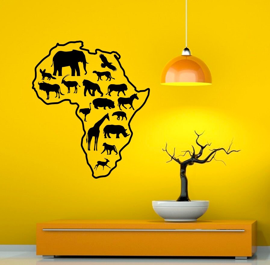 African Safari Wall Decal African Map Vinyl Stickers Animals Etsy