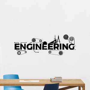 Engineering Wall Decal Vinyl Sticker Science Decor Technology Wall Art Design School Classroom Interior Engineer Gift 128nr