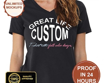 Camiseta de mujer con cuello en V personalizada: Camiseta personalizada con cuello en V, Camiseta personalizada