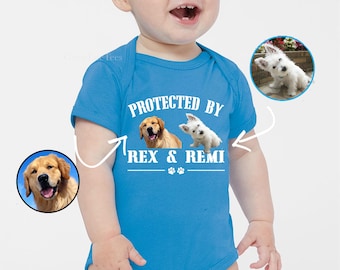 Custom 'Protected By' Dog Baby T-Shirt: Personalized Pet names