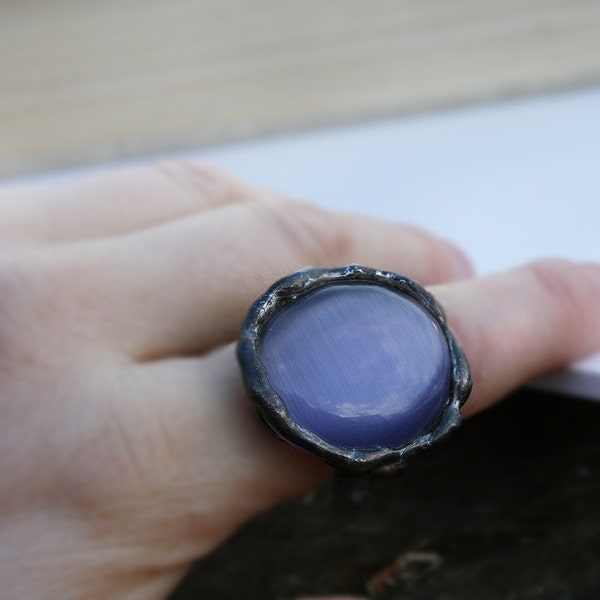 cats eye ring, glass ring, statement ring, adjustable ring, purple ring, organic ring, romantic jewelry, romantic ring, nostalgy ring, OOAK