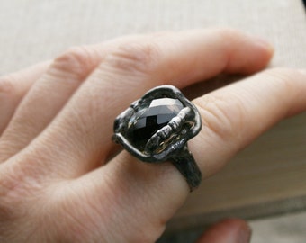 smoky quartz ring, quartz ring, grey ring, elegant ring, old silver tin, statement ring, handmade gift, tin ring, ancient ring, gift ring