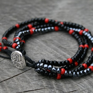 black red bracelet, wrapped Bracelet, vegan Bracelet, Beaded bracelet, SEED BEAD bracelet, BEADED cuff, for her or him, boho bracelet