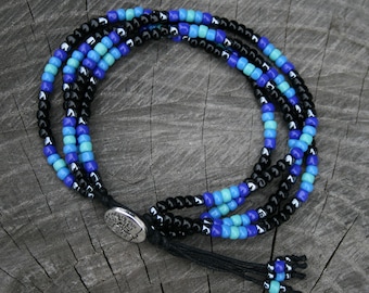 black blue bracelet, wrapped Bracelet, vegan Bracelet, Beaded bracelet, SEED BEAD bracelet, BEADED cuff, for her or him, boho bracelet
